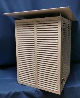Modular weather shelter with lamellen design for meteorological instruments.