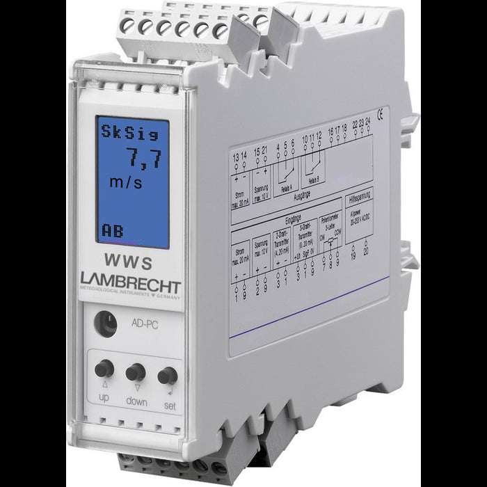 Windwarngerät WWS with display and controls for wind speed monitoring.