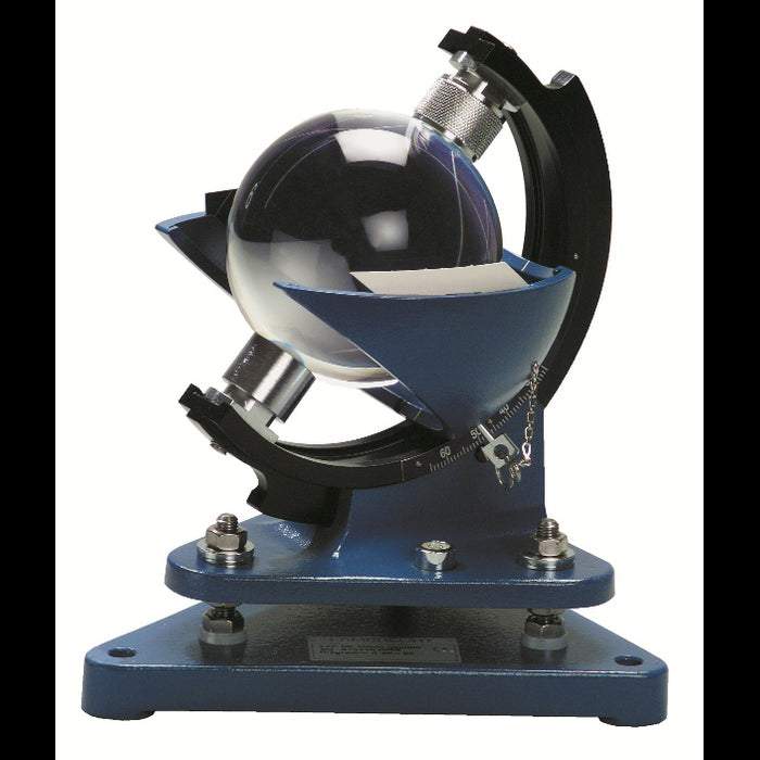 Sonnenscheindauer-Autograph nach Campbell Stokes mit Glaskugel und Dosenlibelle zur Aufzeichnung der Sonnenscheindauer