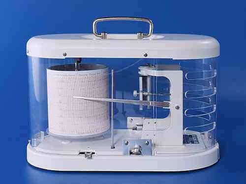 Thermograph 525S mechanisch temperature recording device with paper drum and writing arm.