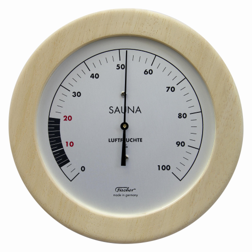 Sauna-Hygrometer mit synthetischen Fasern zur Messung der relativen Luftfeuchte im Holzrahmen, hohe Reaktionsgeschwindigkeit.