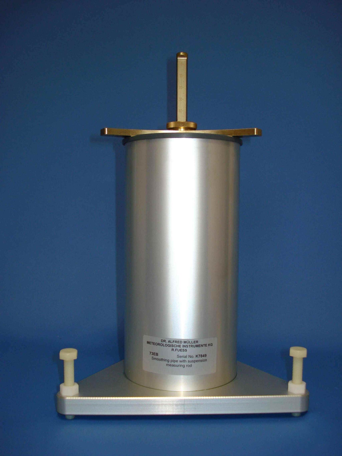 Beruhigungsgefäß für Verdunstungspfanne mit 90 mm Rohrdurchmesser und höhenverstellbarem Dreifuß.