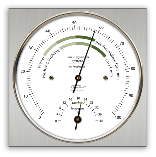 Wohnklima Hygrometer-Thermometer im Edelstahlgehäuse mit Wandaufhängung