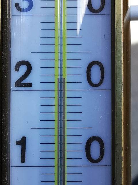Gärtnereithermometer with brass casing and wood handle for soil temperature measurement in gardens.
