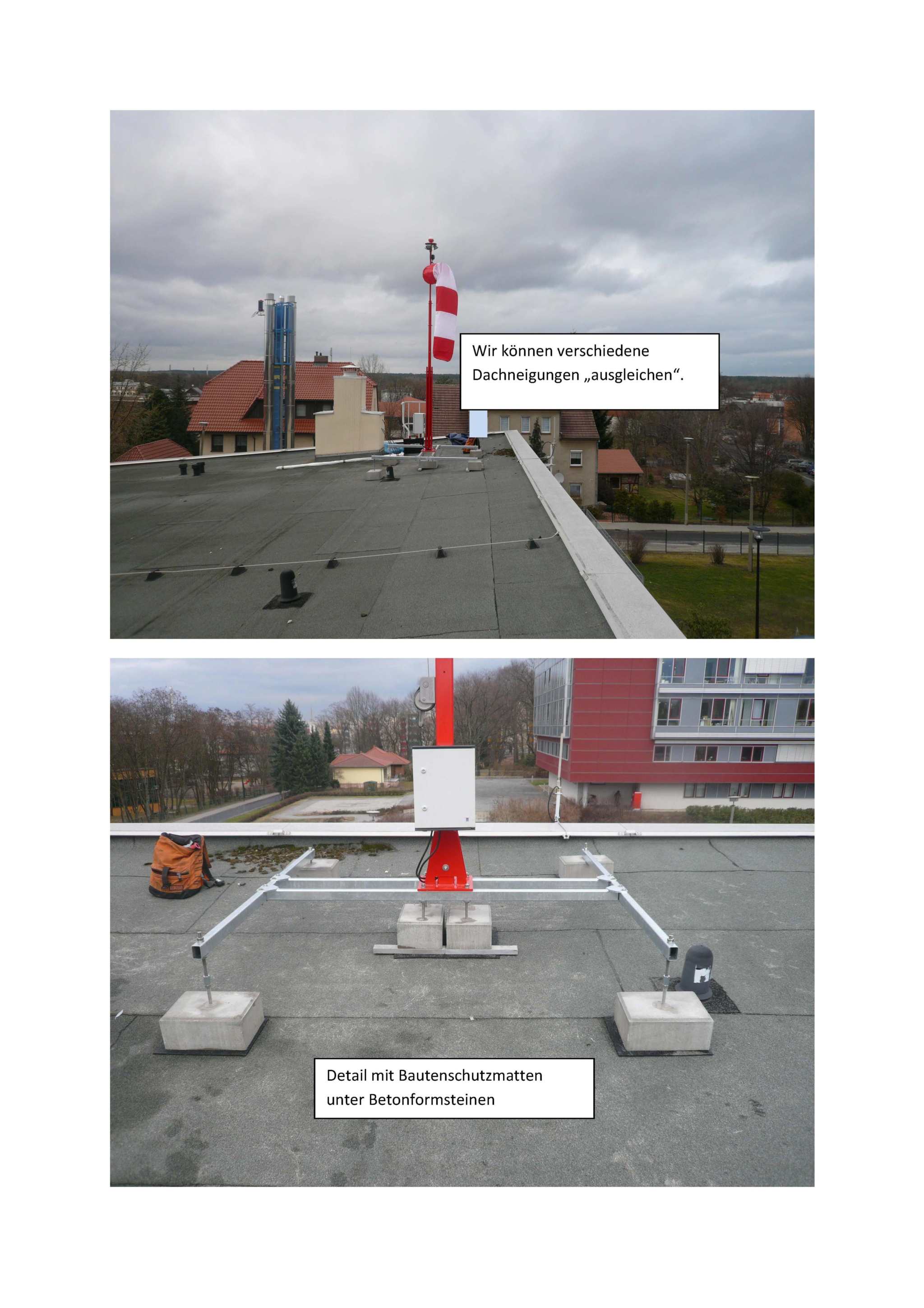 Windsack-Station HIM 120 MB with lighting installed on a flat roof in compliance with FAA/ICAO standards.