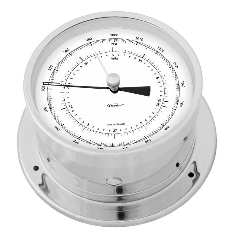 Präzisions-Aneroid-Barometer mit Wandaufhängung, misst atmosphärischen Luftdruck, robust und kompaktes Design.