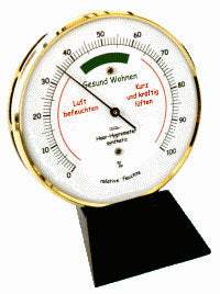 Wohnklima Hygrometer in brass casing for measuring relative humidity.