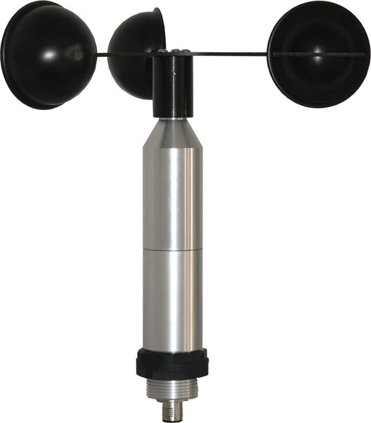 Windgeschwindigkeitssensor ORA aus Aluminium mit austauschbarem Schalenstern, ideal für solarbetriebene Anwendungen.