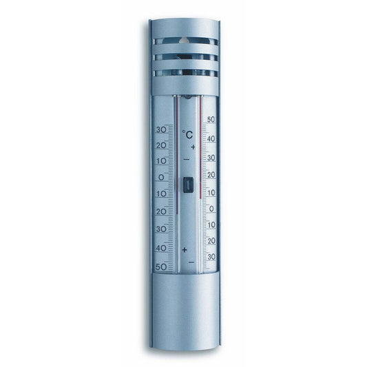 Minimum-Maximum-Thermometer displaying current, highest, and lowest temperatures, made from durable aluminum.