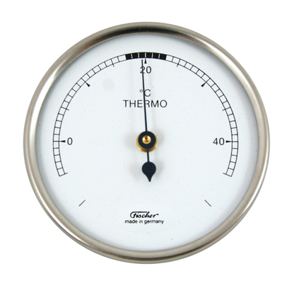 Bimetallthermometer mit Metallgehäuse und Temperaturskala.