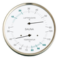 Sauna hygrometer with synthetic fiber, bimetal thermometer, brass casing.