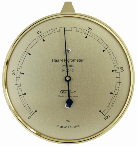 Hygrometer mit synthetischen Fasern zur Messung der relativen Luftfeuchte, geeignet für Temperaturen bis 0 °C.