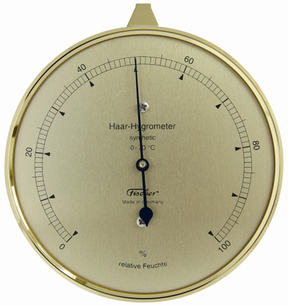 Hygrometer mit synthetischen Fasern zur Messung der relativen Luftfeuchte, geeignet für Temperaturen bis 0 °C.