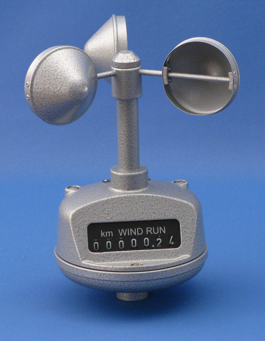 91ge Zählwerk-Anemometer windwegmesser mit 3-armigem Aluminium-Schalenstern und mechanischem Rollenzählwerk