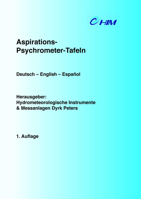 Cover of "Psychrometertafel nach Assamnn Band 1, Ebook" featuring psychrometer tables in multiple languages, first edition.