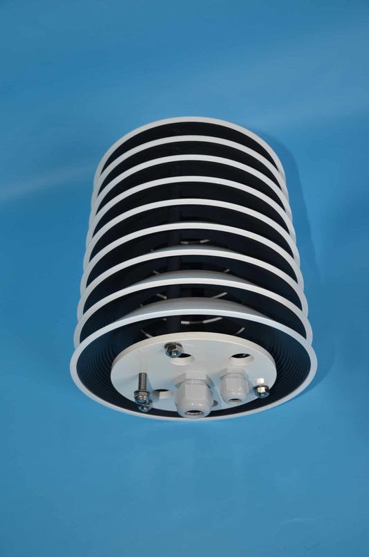 Radiation shield housing with plastic slats for temperature and humidity sensors, naturally ventilated.
