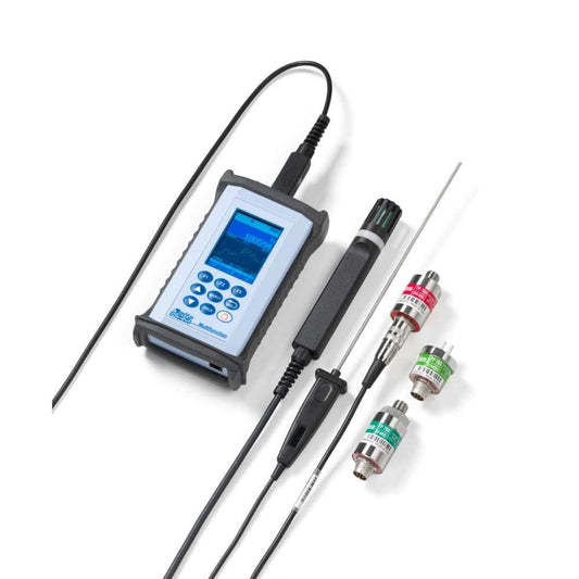 Handheld Präzisionsbarometer HD3114B with probes and display showing atmospheric data logging.
