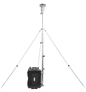 Mobile weather station with tripod and sensors for environmental data measurement.