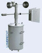 Mechanical wind recorder "Windschreiber nach Woefle" with metal casing for registering wind direction and path using a band recorder; features detachable vane and robust design.